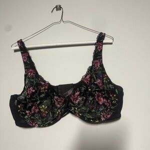 Victoria’s Secret Floral Embroidered Lace Black Bra 42C